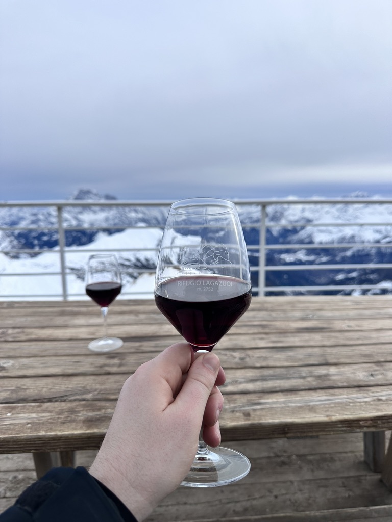 Red wine at Rifugio Lagazuoi